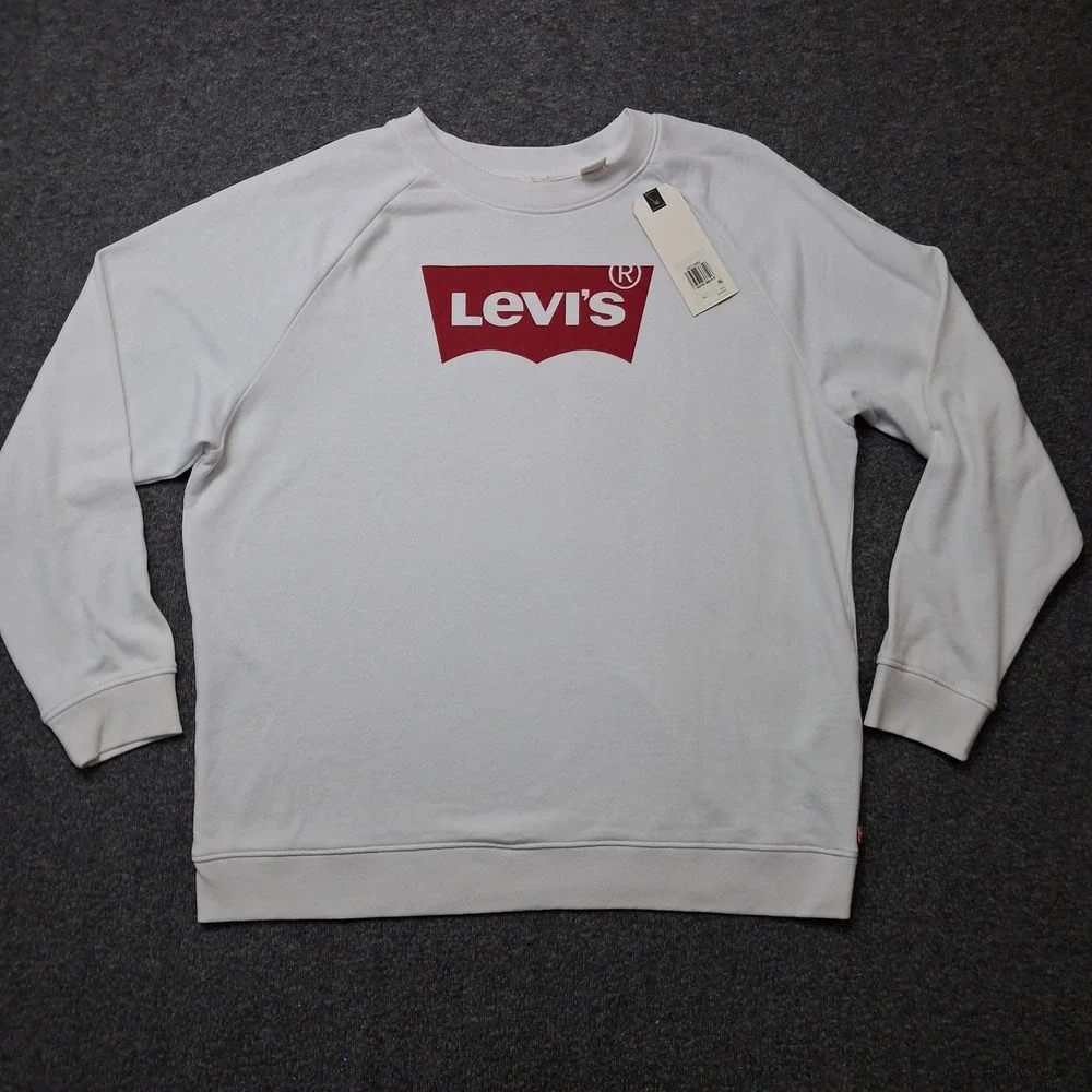 Levis Mens XL White Red Batwing Logo French Terry Raglan Sweatshirt NWT Casual